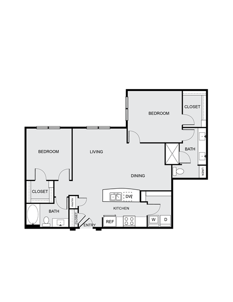 Floor plan for 2 beds, 2 baths, 1333 sqft